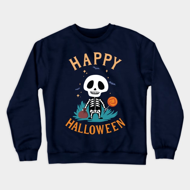 Trick or Treat Skeleton Friend Crewneck Sweatshirt by machmigo